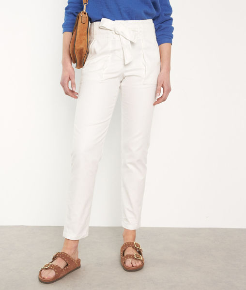 Picture of SERGIO WHITE COTTON PAPER-BAG TROUSERS
